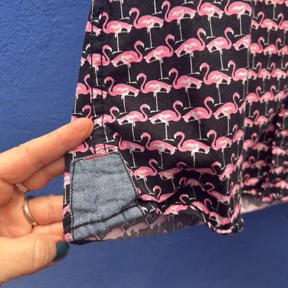 good vibes by drill slim fitting pink flamingo short sleeve button up - Picture 4 of 7
